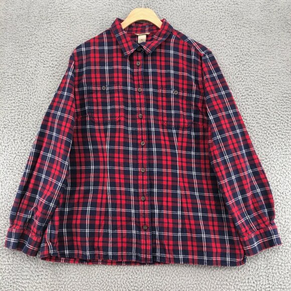 Duluth Trading Shirt Womens Extra Large Red Blue Plaid Flannel Button Up Outdoor - Picture 1 of 9